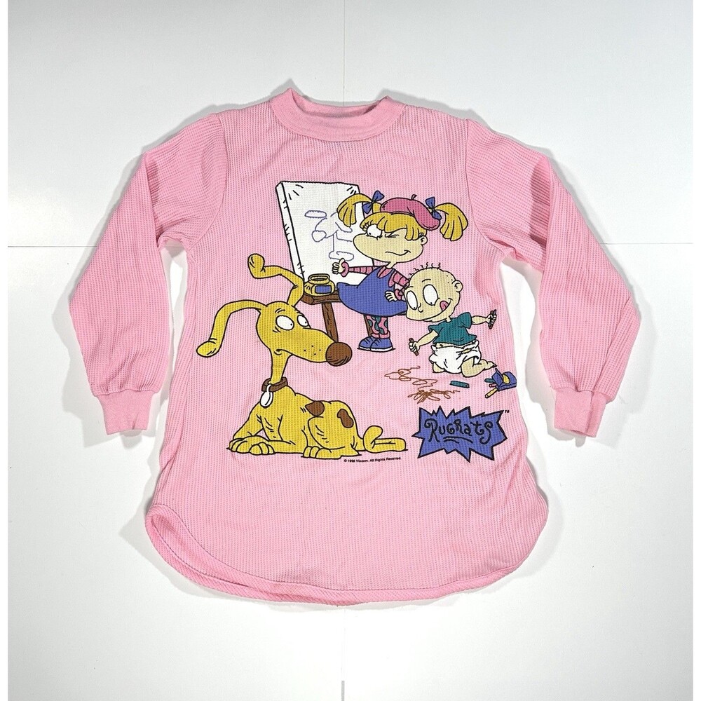 Vintage Nickelodeon Rugrats Shirt Pink Girls Thermal Tommy Angelica Spike 1990s